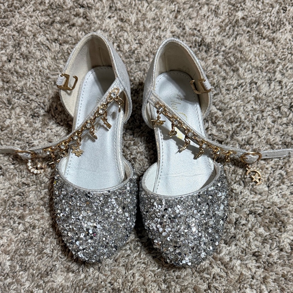 Silver Glitter Heels with charms